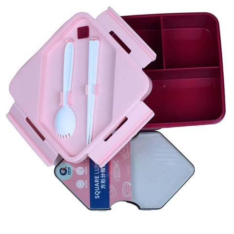 1000 ml 3 Compartment Leak-Proof Lunch Box with Spoon and Chopsticks