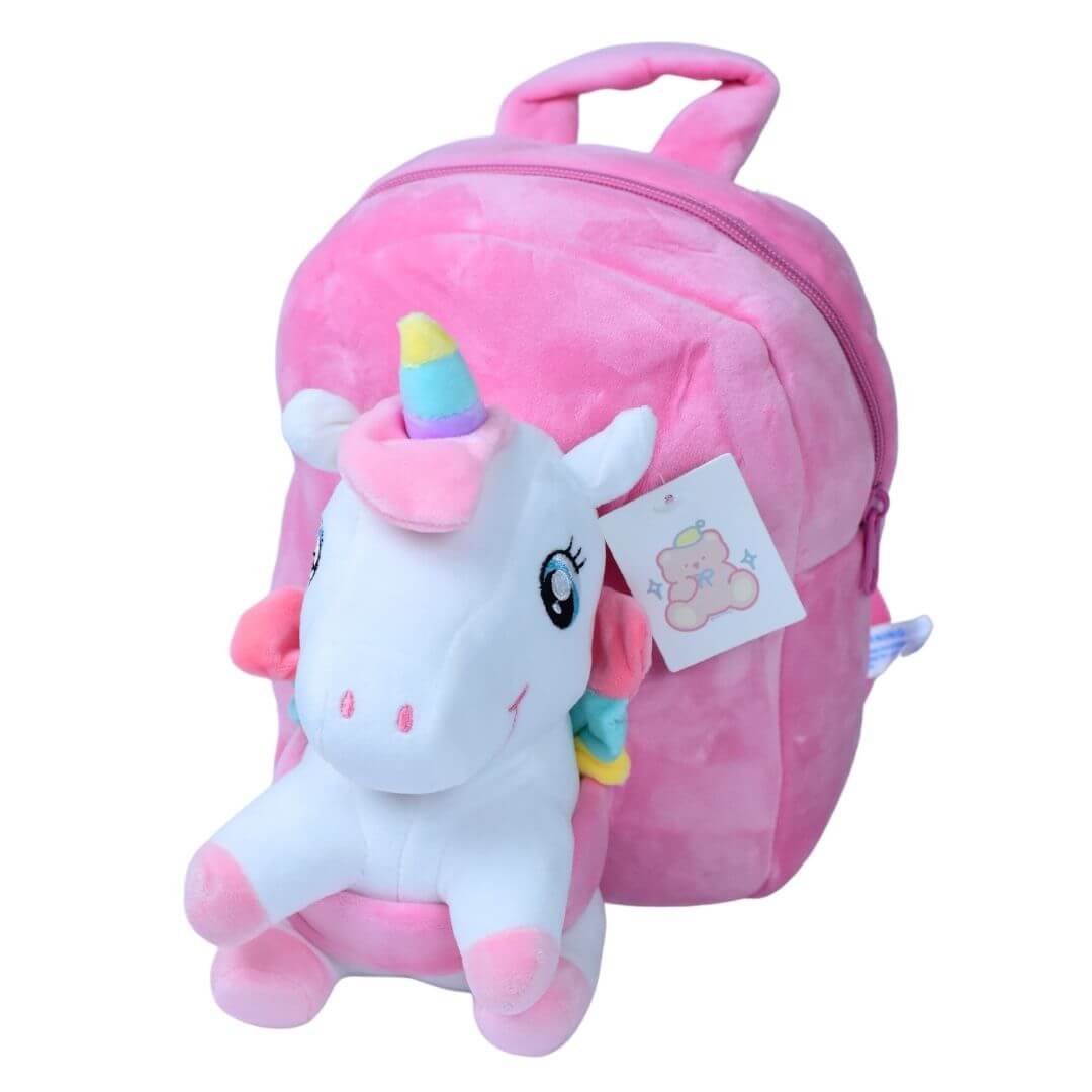 10 Inch Pink Unicorn Pre-School Bag with Detachable Stuffed Toy