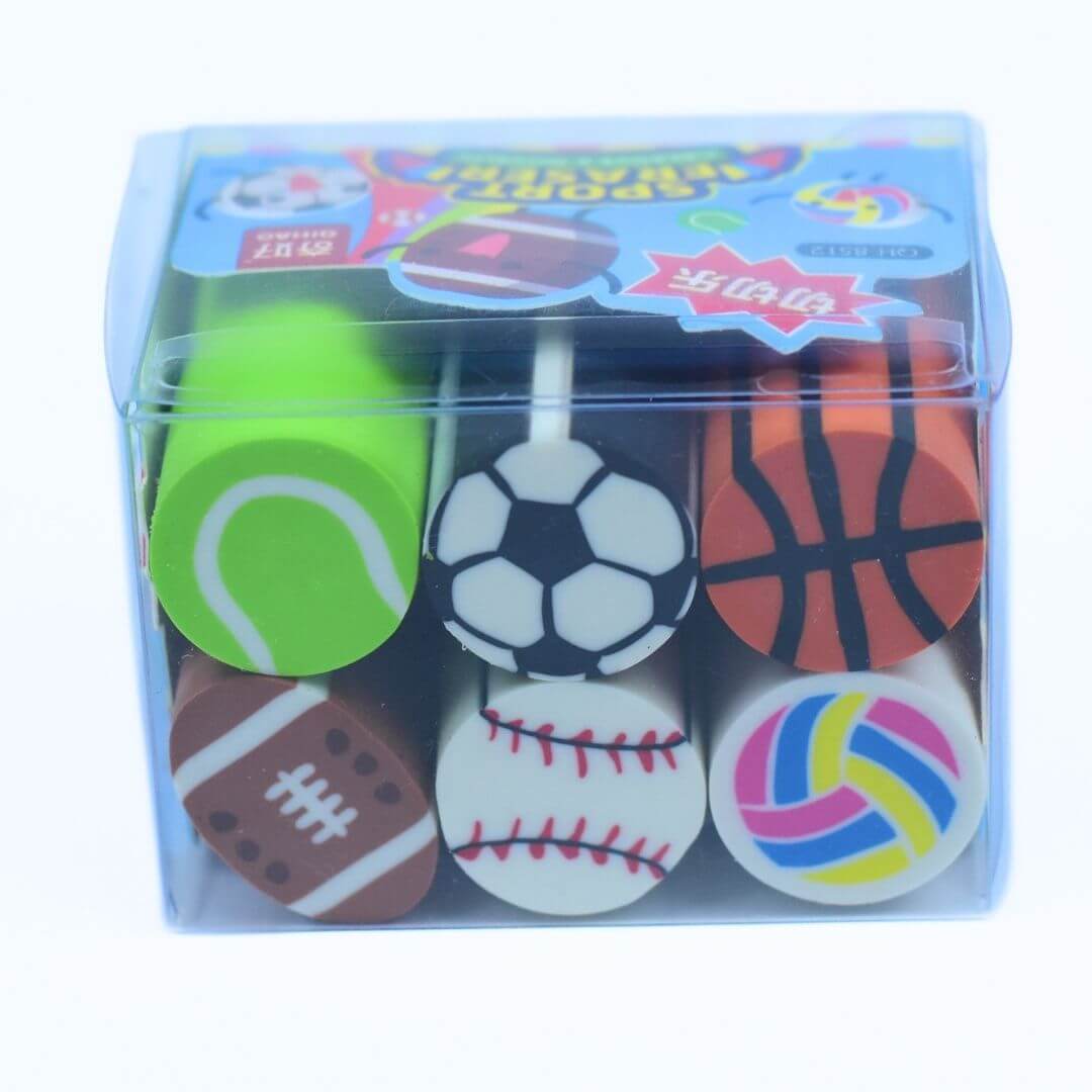 6 Pack of Sports Ball Erasers - The Perfect Gift for Any Sports Fan