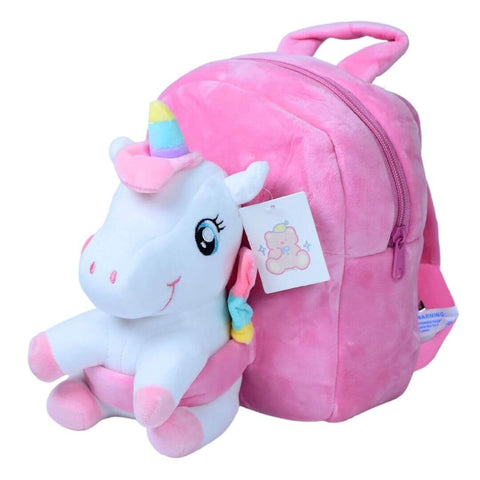 10 Inch Pink Unicorn Pre-School Bag with Detachable Stuffed Toy