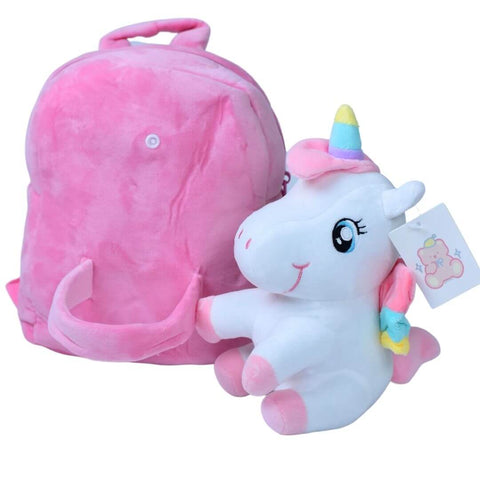 10 Inch Pink Unicorn Pre-School Bag with Detachable Stuffed Toy