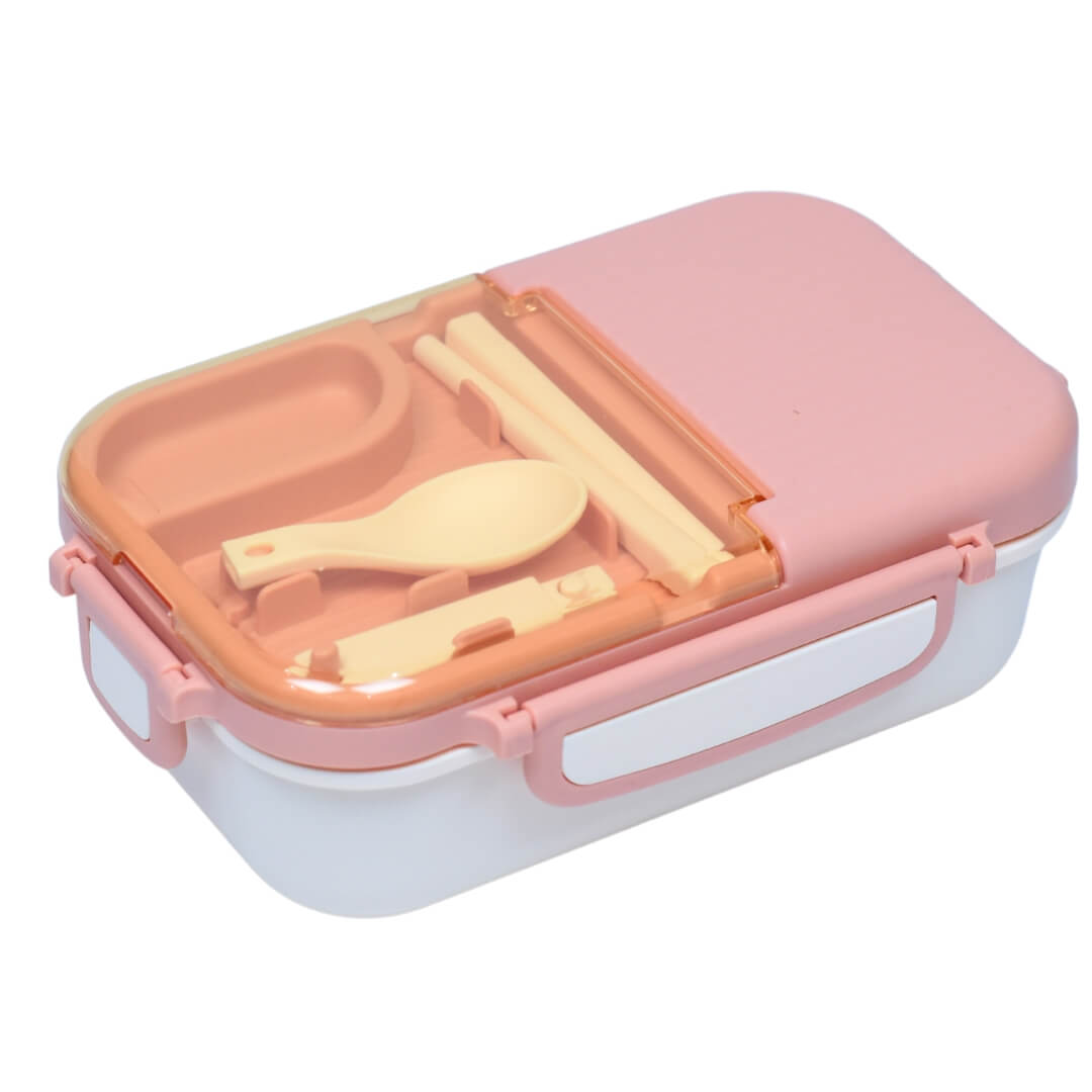 Partitioned Lunch Box with Spoon and Chopsticks | Leak-Proof Bento Box with Two Compartments for Kids in Pakistan