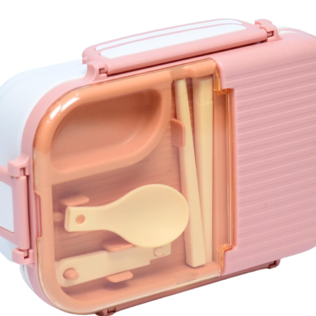 Partitioned Lunch Box with Spoon and Chopsticks | Leak-Proof Bento Box with Two Compartments for Kids in Pakistan