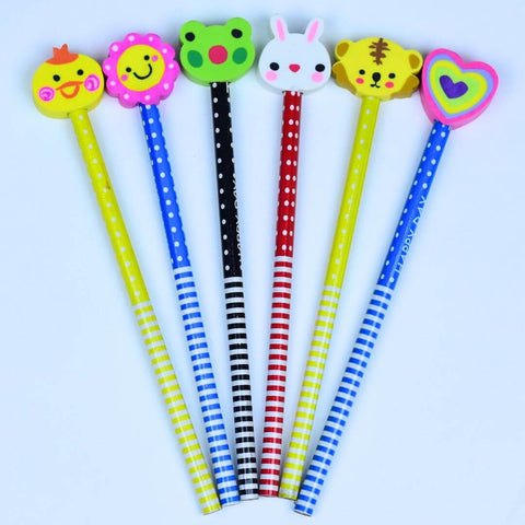 6 Cartoon Animal Pencils with Erasers - Great for Writing, Drawing, and Coloring!