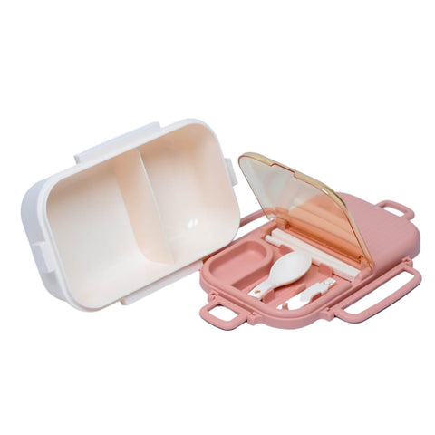 Partitioned Lunch Box with Spoon and Chopsticks | Leak-Proof Bento Box with Two Compartments for Kids in Pakistan