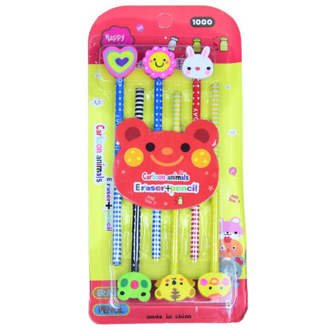 6 Cartoon Animal Pencils with Erasers - Great for Writing, Drawing, and Coloring!