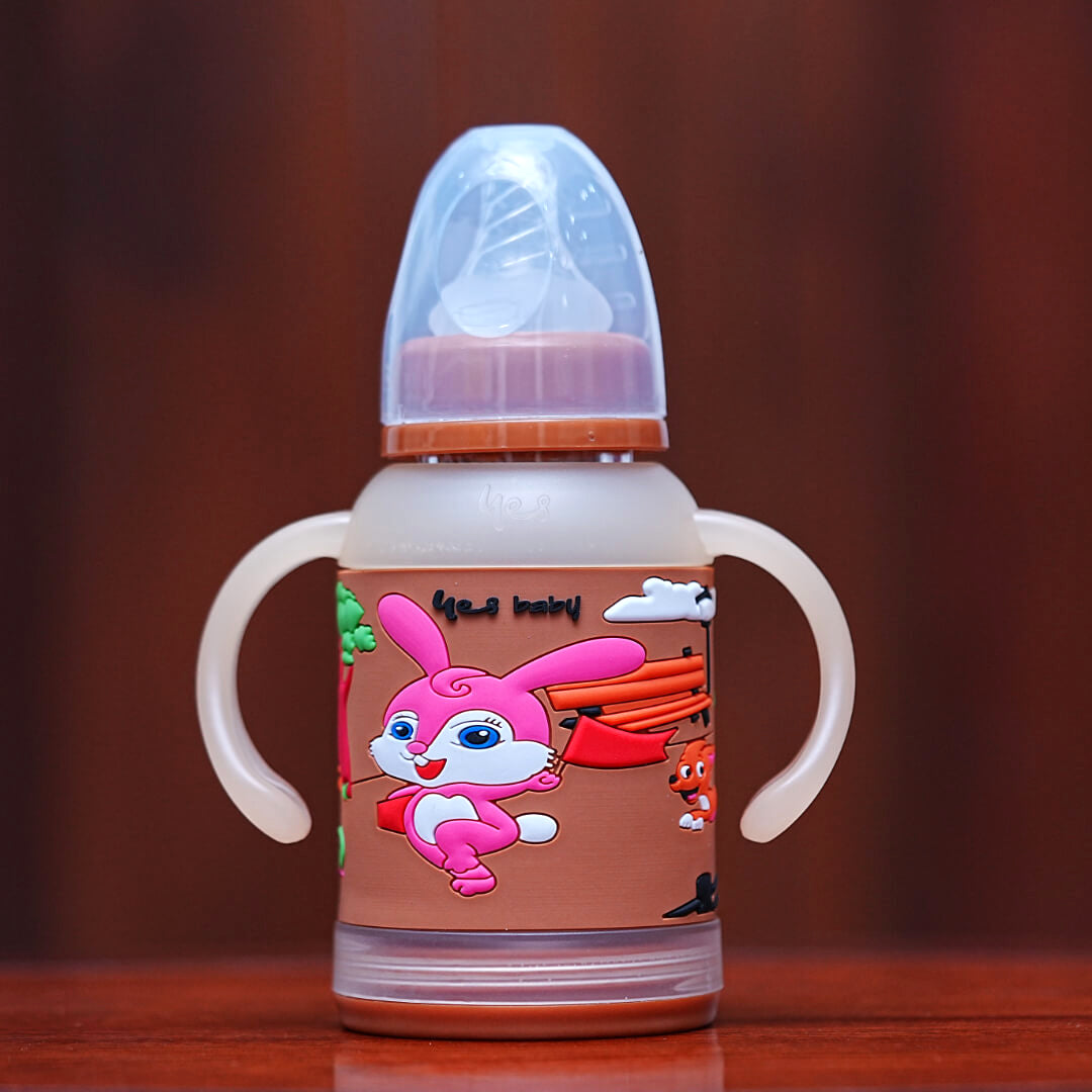 120ml Glass Anti-Colic Feeding Bottle with Cute Design (8 Months+)