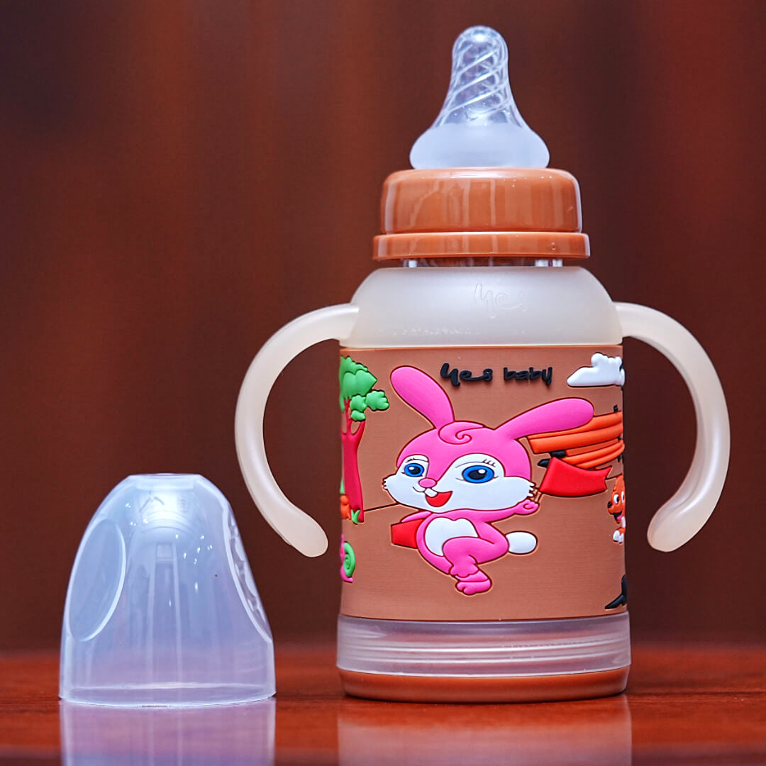 120ml Glass Anti-Colic Feeding Bottle with Cute Design (8 Months+)