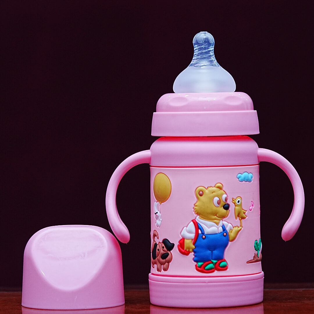 Glass Baby Bottle with Silicone Sleeve, 180ml, BPA Free, 6+ Months, Animal Design, Pakistan