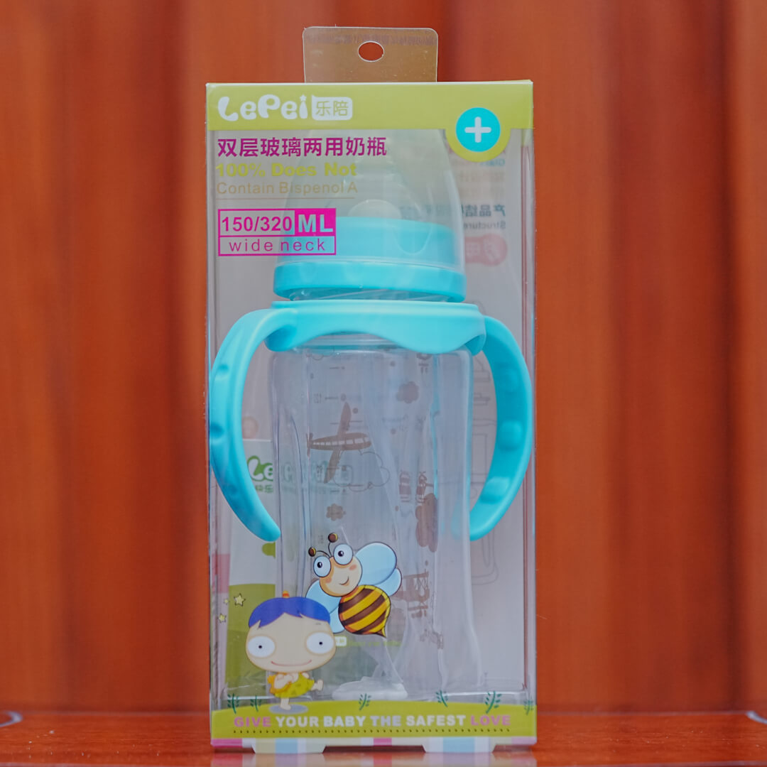 Double-Wall Glass Baby Bottle | 150/320ml | Wide Neck | BPA Free (Pakistan)