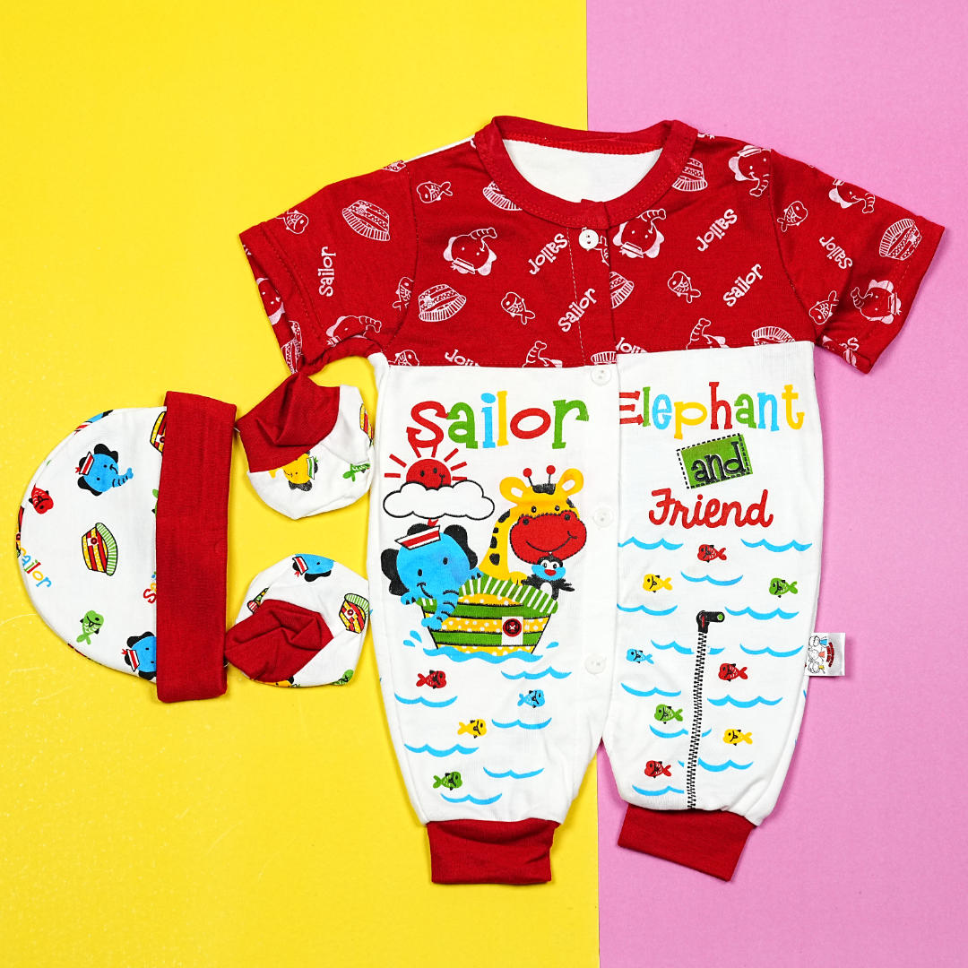 Thailand's Finest: Ultra-Soft Baby Romper Set with Hat & Mittens (0-3 Months)