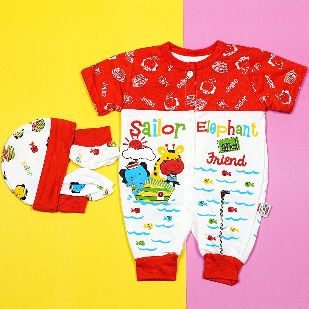 Thailand's Finest: Ultra-Soft Baby Romper Set with Hat & Mittens (0-3 Months)