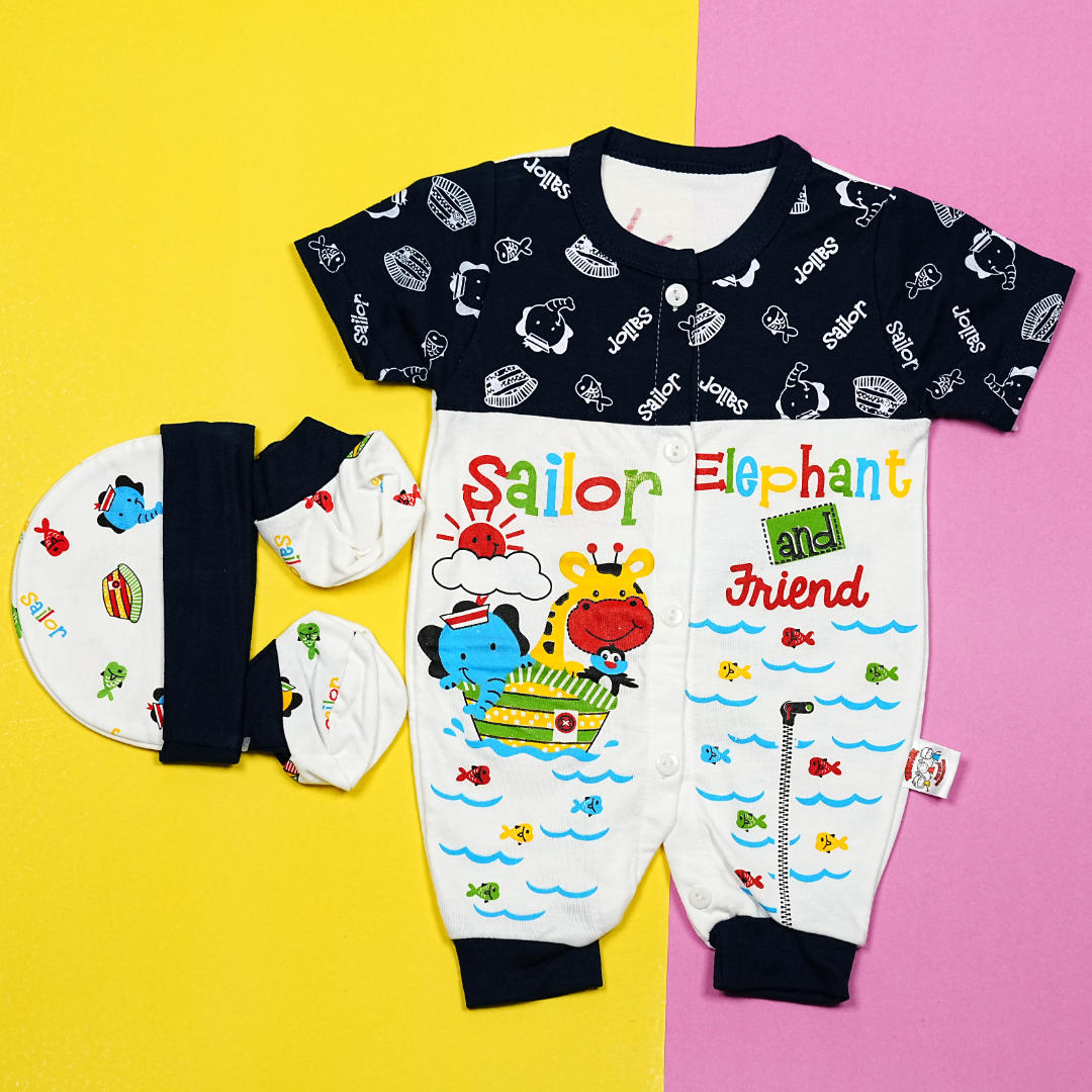 Thailand's Finest: Ultra-Soft Baby Romper Set with Hat & Mittens (0-3 Months)