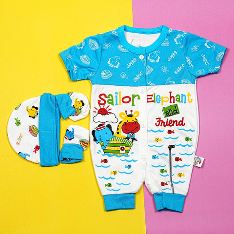 Thailand's Finest: Ultra-Soft Baby Romper Set with Hat & Mittens (0-3 Months)