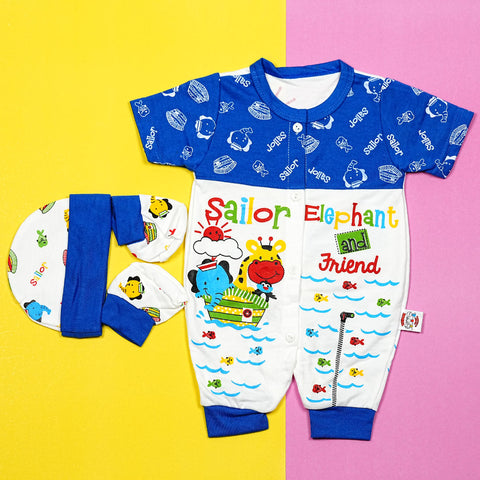 Thailand's Finest: Ultra-Soft Baby Romper Set with Hat & Mittens (0-3 Months)