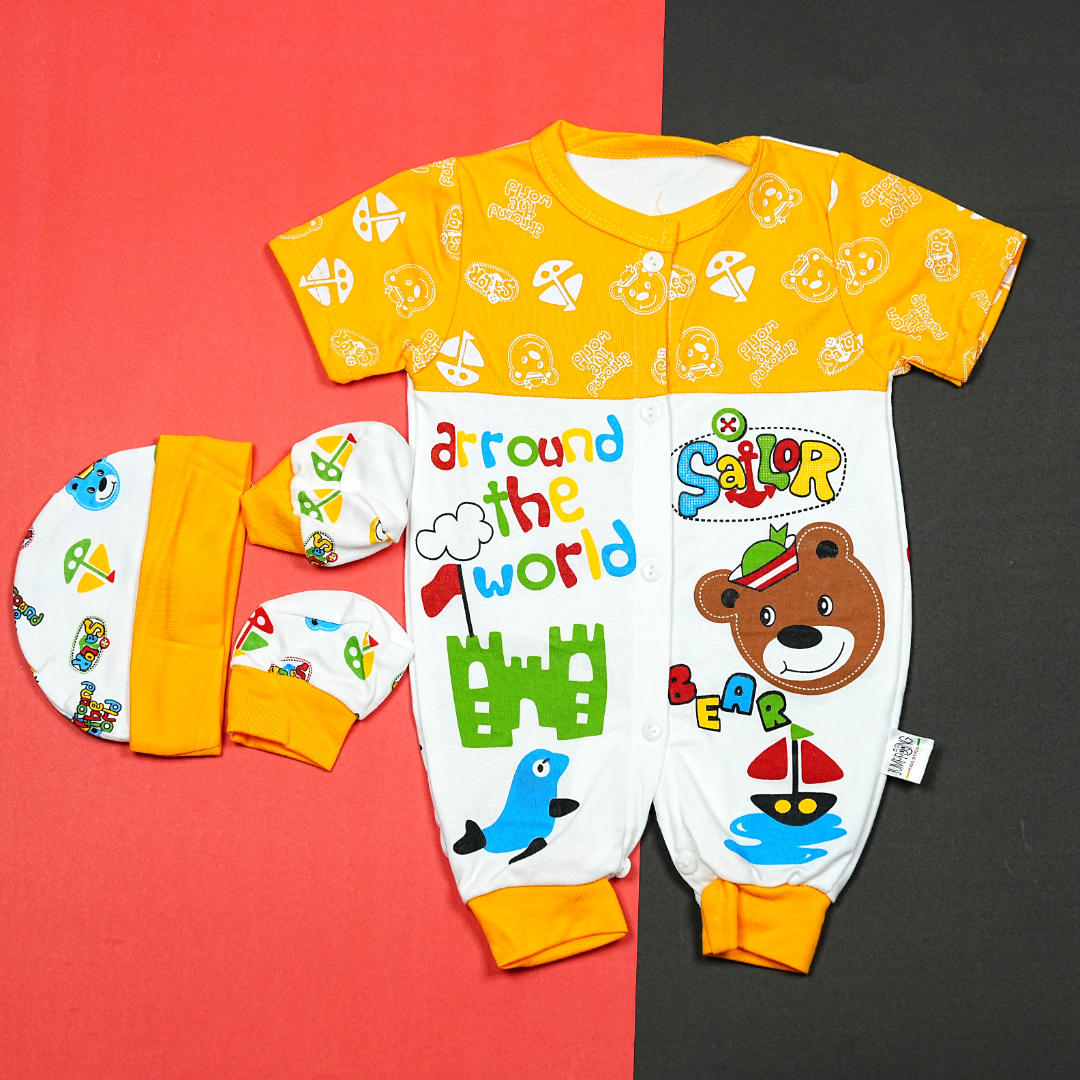 Thailand's Finest: Ultra-Soft Baby Romper Set with Hat & Mittens (0-3 Months)