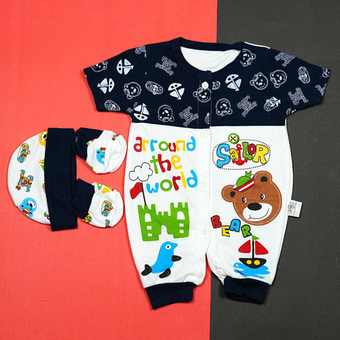 Thailand's Finest: Ultra-Soft Baby Romper Set with Hat & Mittens (0-3 Months)