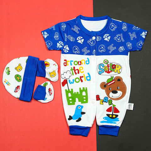 Thailand's Finest: Ultra-Soft Baby Romper Set with Hat & Mittens (0-3 Months)