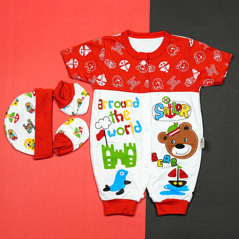 Thailand's Finest: Ultra-Soft Baby Romper Set with Hat & Mittens (0-3 Months)