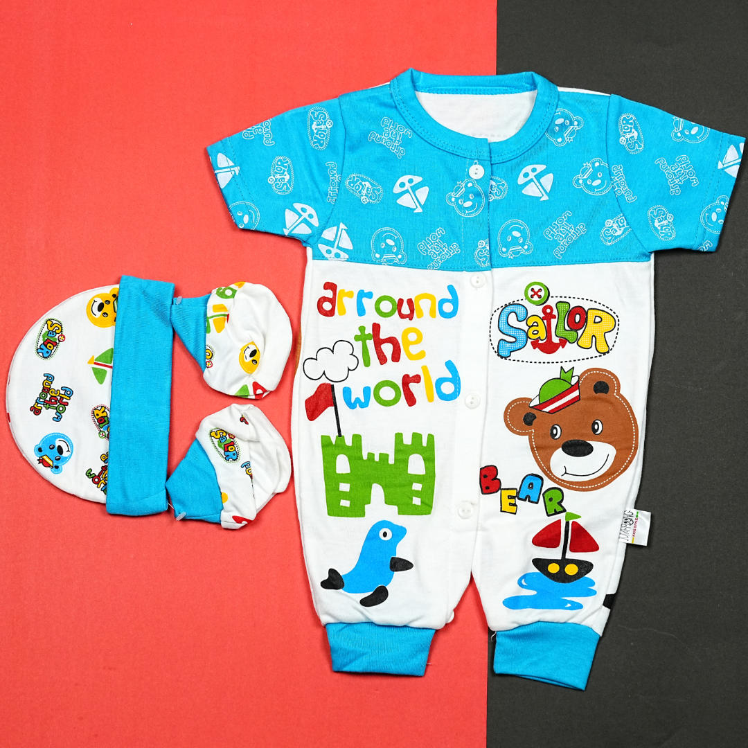 Thailand's Finest: Ultra-Soft Baby Romper Set with Hat & Mittens (0-3 Months)