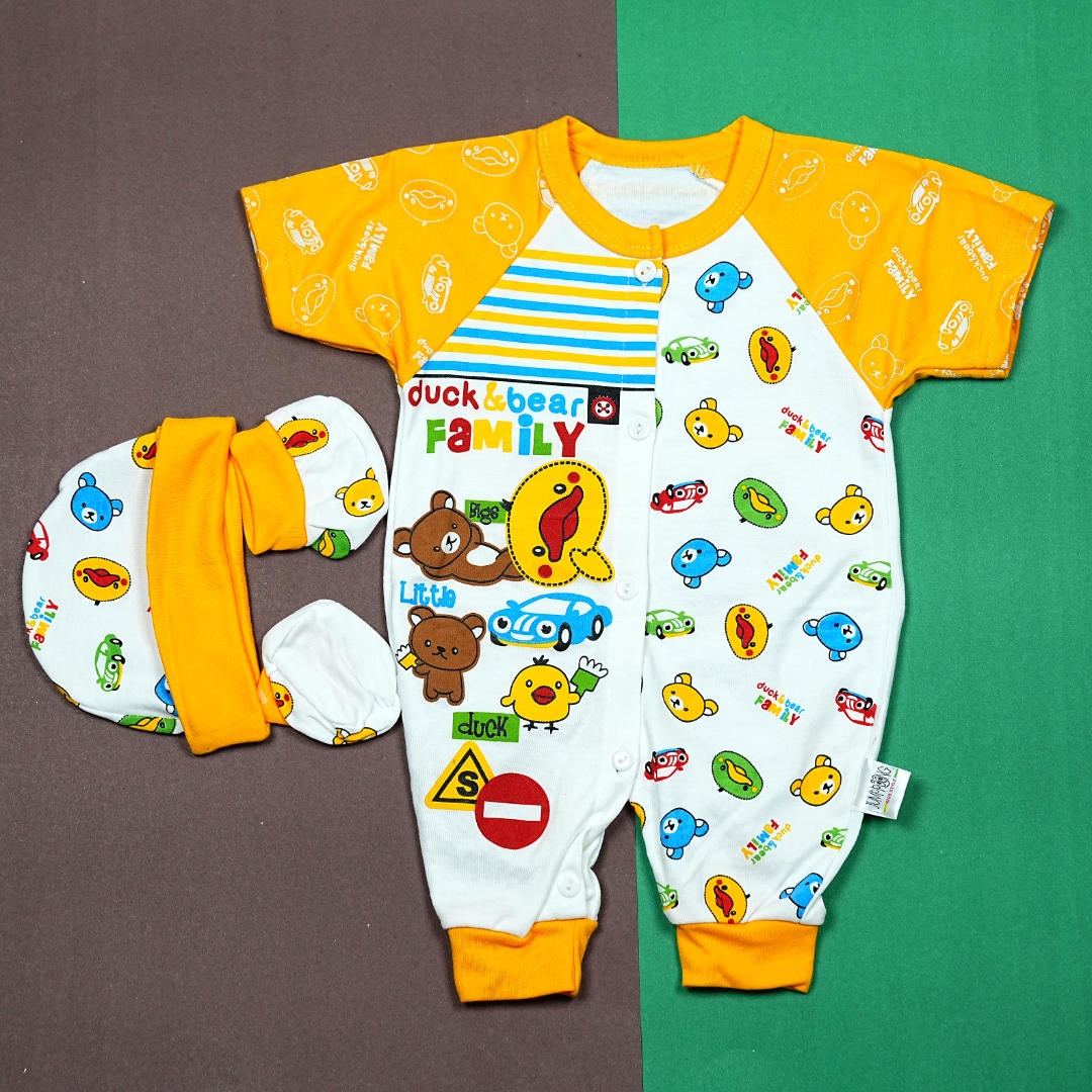 Thailand's Finest: Ultra-Soft Baby Romper Set with Hat & Mittens (0-3 Months)