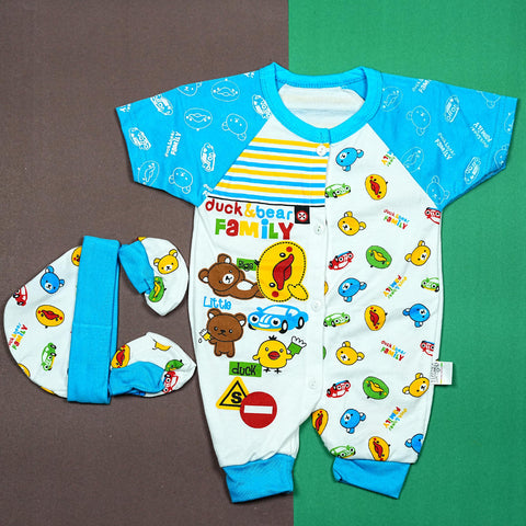 Thailand's Finest: Ultra-Soft Baby Romper Set with Hat & Mittens (0-3 Months)