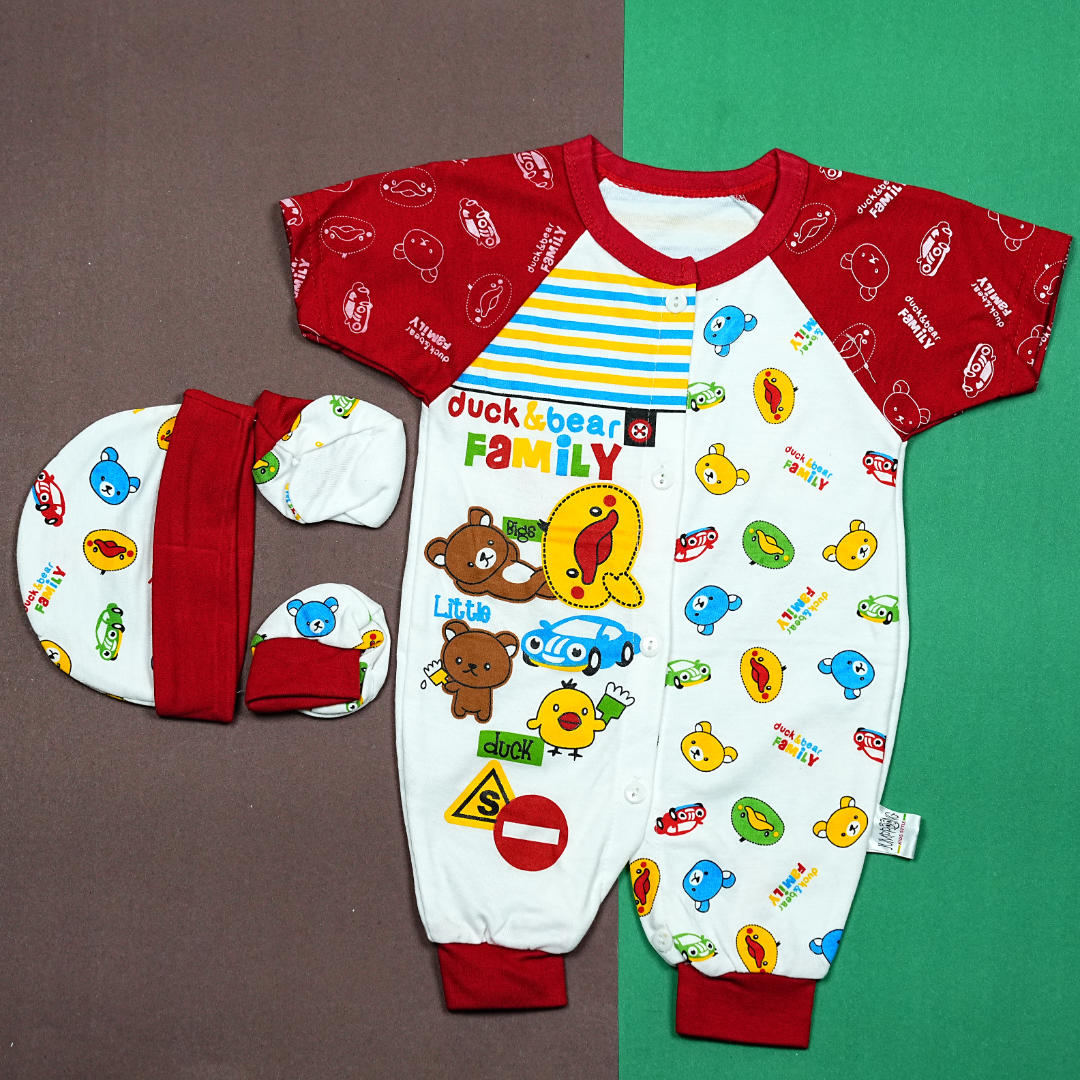 Thailand's Finest: Ultra-Soft Baby Romper Set with Hat & Mittens (0-3 Months)