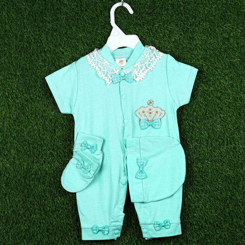 Cuddly Comfort: Mint Green Romper with Lace Trimmings (Multiple Sizes)