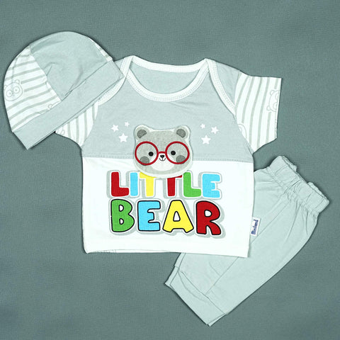 Little Bear Newborn Clothing Set (3 Pcs) – Adorable Cotton Outfit in Gentle Colors for Boys | Babypro.pk