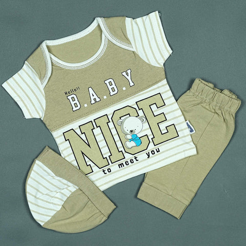 Hello Baby Nice" 3-Piece Infant Set – Soft Cotton Outfit for Newborns | Babypro.pk