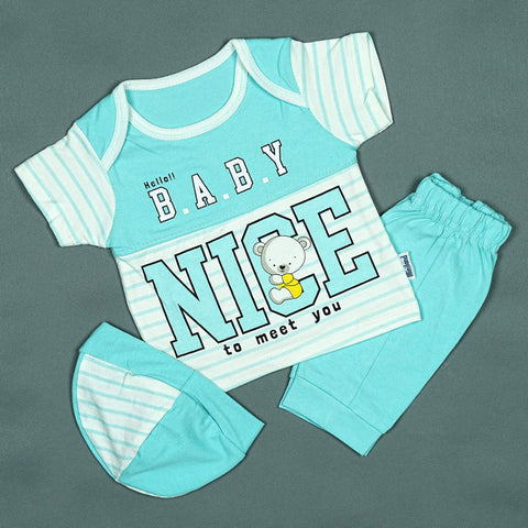 Hello Baby Nice" 3-Piece Infant Set – Soft Cotton Outfit for Newborns | Babypro.pk