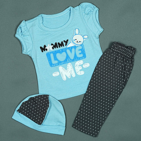 Mommy Love Me 3-Piece Baby Girl Set - Soft Cotton Outfit with Bunny Applique & Polka Dot Pants | Babypro.pk