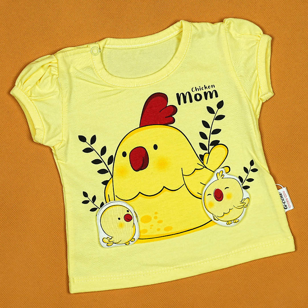 Chicken Mom 3-Piece Baby Girl Set - Adorable Cotton Outfit with Matching Cap & Pants | Babypro.pk