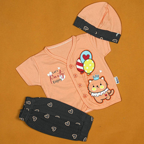 "Let's Party" 3-Piece Baby Boy Set – Soft Cotton Outfit with Cap & Pants | Babypro.pk