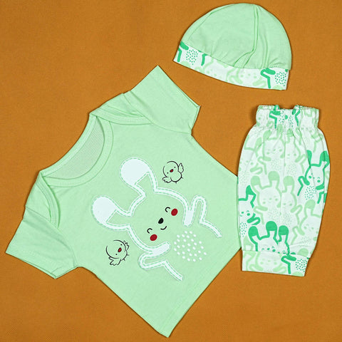 Bunny Fun 3-Piece Baby Set – Soft Cotton Outfit with Adorable Rabbit Print | Babypro.pk