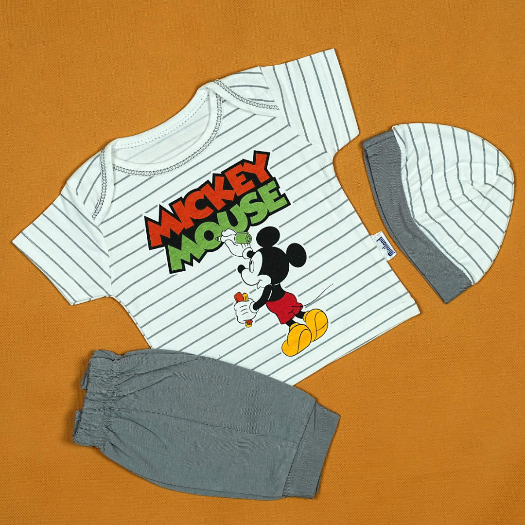 Mickey Mouse 3-Piece Baby Boy Set – Fun & Comfy Cotton Outfit for Little Fans | Babypro.pk