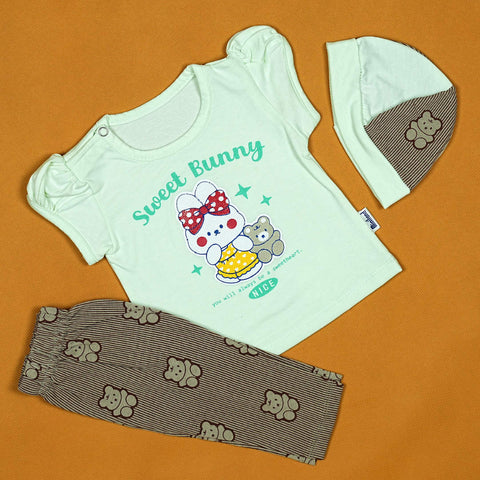 Sweet Bunny 3-Piece Baby Set – Soft Cotton Outfit with Adorable Bunny & Bear Print | Babypro.pk