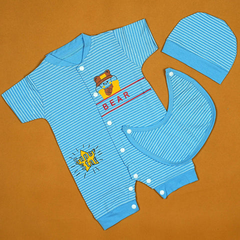 Bear Superstar 3-Piece Baby Boy Set – Soft Cotton Romper with Hat & Bib | Babypro.pk