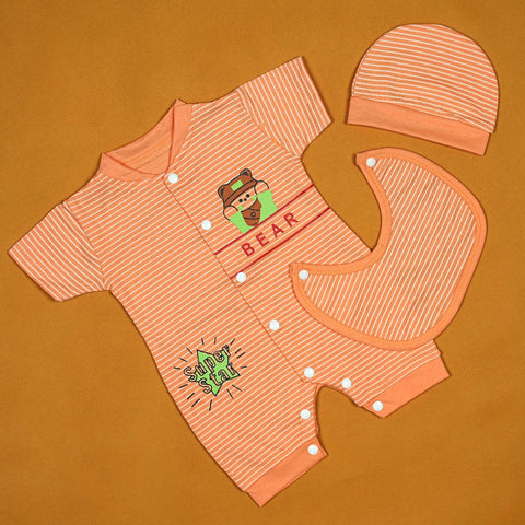 Bear Superstar 3-Piece Baby Boy Set – Soft Cotton Romper with Hat Bib | Babypr.pk