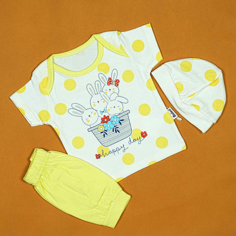 Happy Bunnies 3-Piece Baby Set – Soft Cotton Outfit for Boys and Girls | Babypro.pk