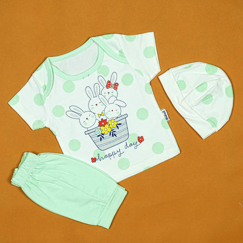 Happy Bunnies 3-Piece Baby Set – Soft Cotton Outfit for Boys and Girls | Babypro.pk