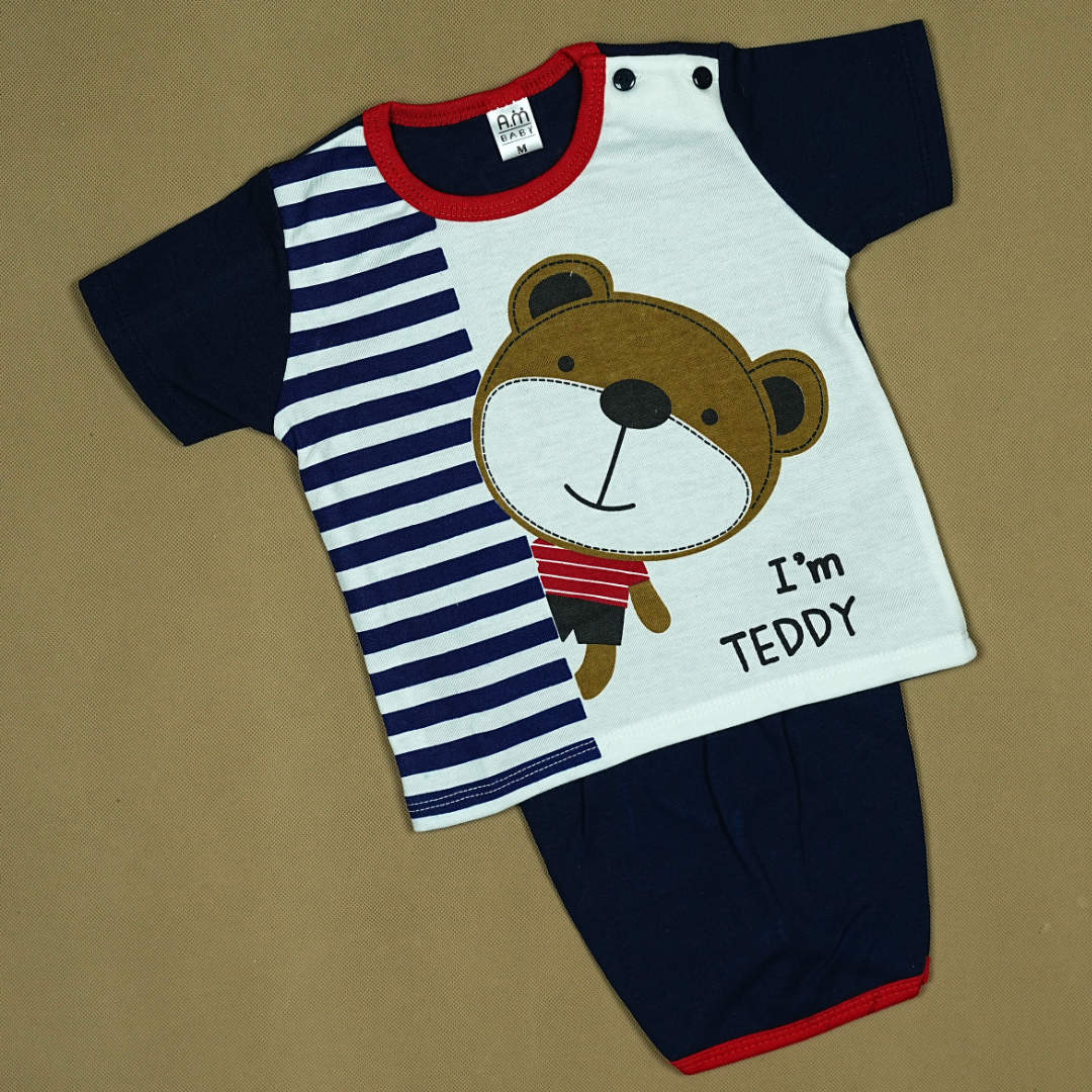 "I'm Teddy" Newborn Baby Boy 2-Piece Set – Soft Cotton Shirt & Pants with Cute Bear | Babypro.pk