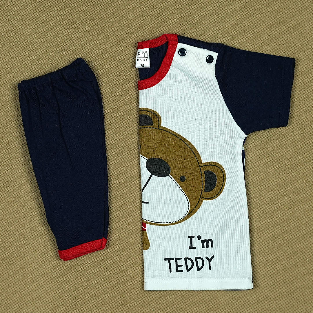 "I'm Teddy" Newborn Baby Boy 2-Piece Set – Soft Cotton Shirt & Pants with Cute Bear | Babypro.pk