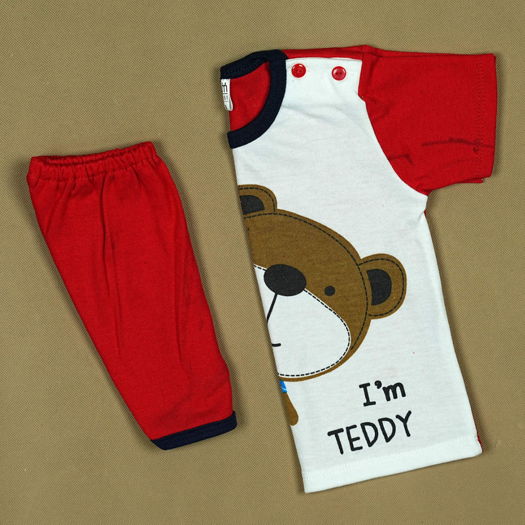 "I'm Teddy" 2-Piece Baby Boy Set – Soft Cotton Shirt & Pants with Cute Bear | Babypro.pk