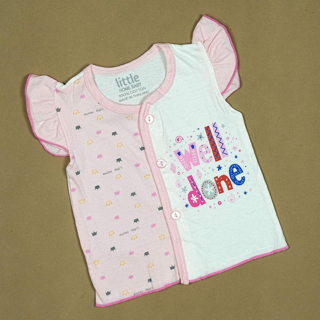 Baby Girl Clothes Pakistan | 2-Piece Cotton Set with Ruffle Sleeves | "Well Done" Print | Babypro.pk