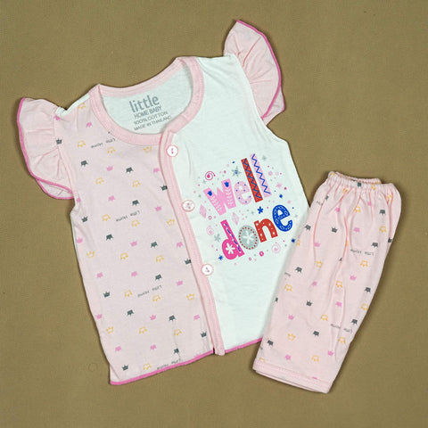 Baby Girl Clothes Pakistan | 2-Piece Cotton Set with Ruffle Sleeves | "Well Done" Print | Babypro.pk