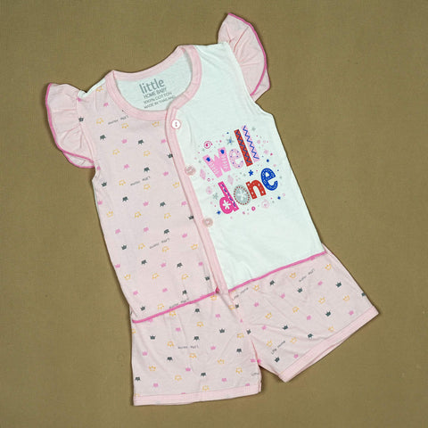 Baby Girl Clothes Pakistan | 2-Piece Cotton Set with Ruffle Sleeves | "Well Done" Print | Babypro.pk