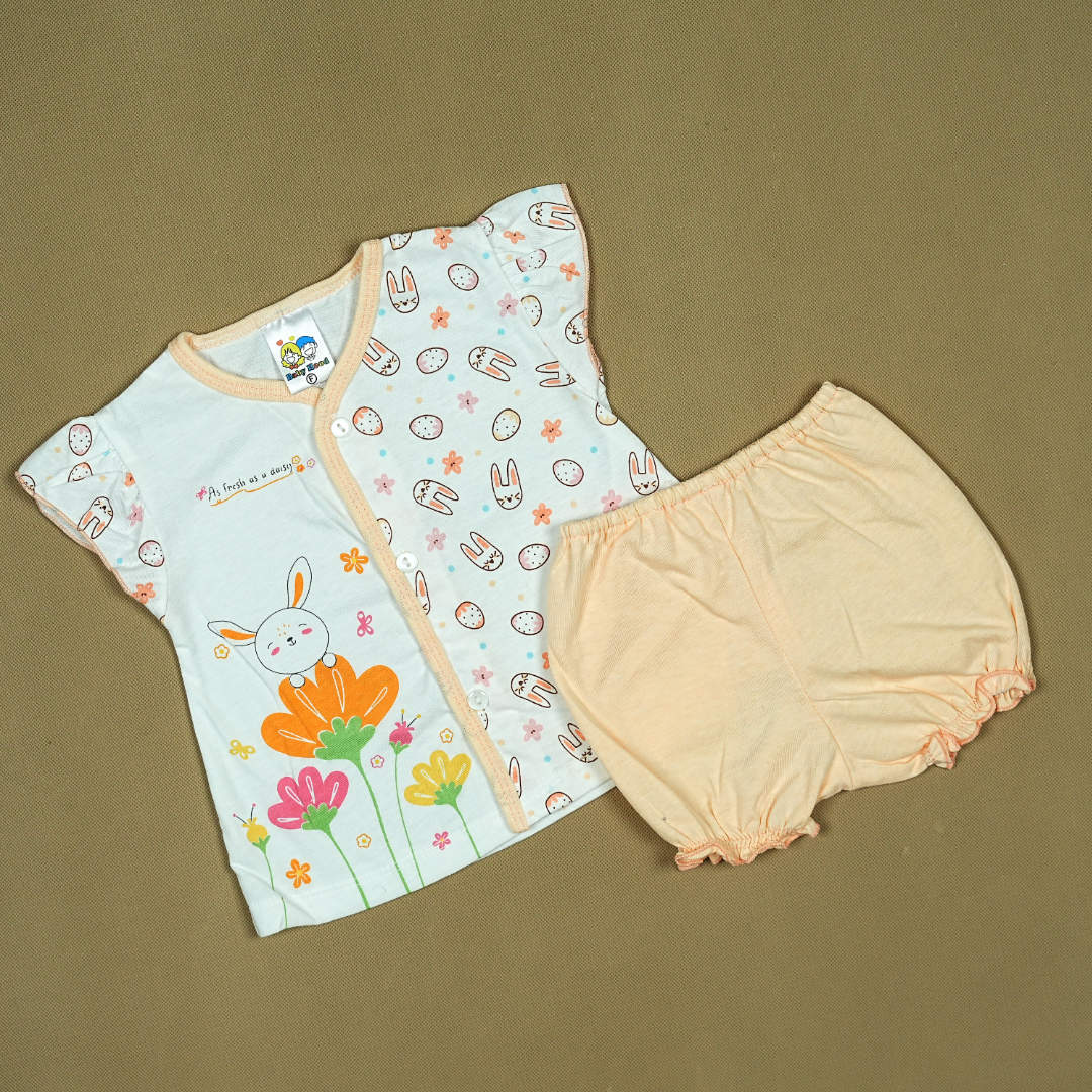 Bunny Fun 2-Piece Baby Set – Soft Cotton Shirt & Bloomers with Adorable Rabbit Print | Babypro.pk