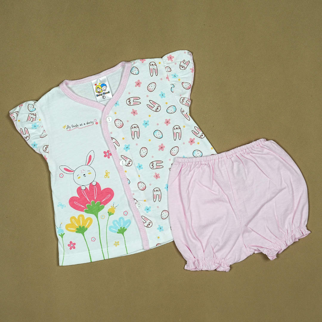 Bunny Fun 2-Piece Baby Set – Soft Cotton Shirt & Bloomers with Adorable Rabbit Print | Babypro.pk