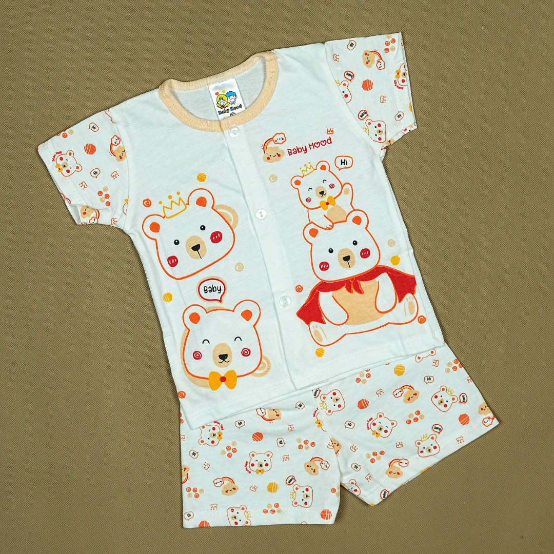 Baby Hood 2-Piece Bear-Themed Infant Set – Soft Cotton Shirt & Shorts | Babypro.pk